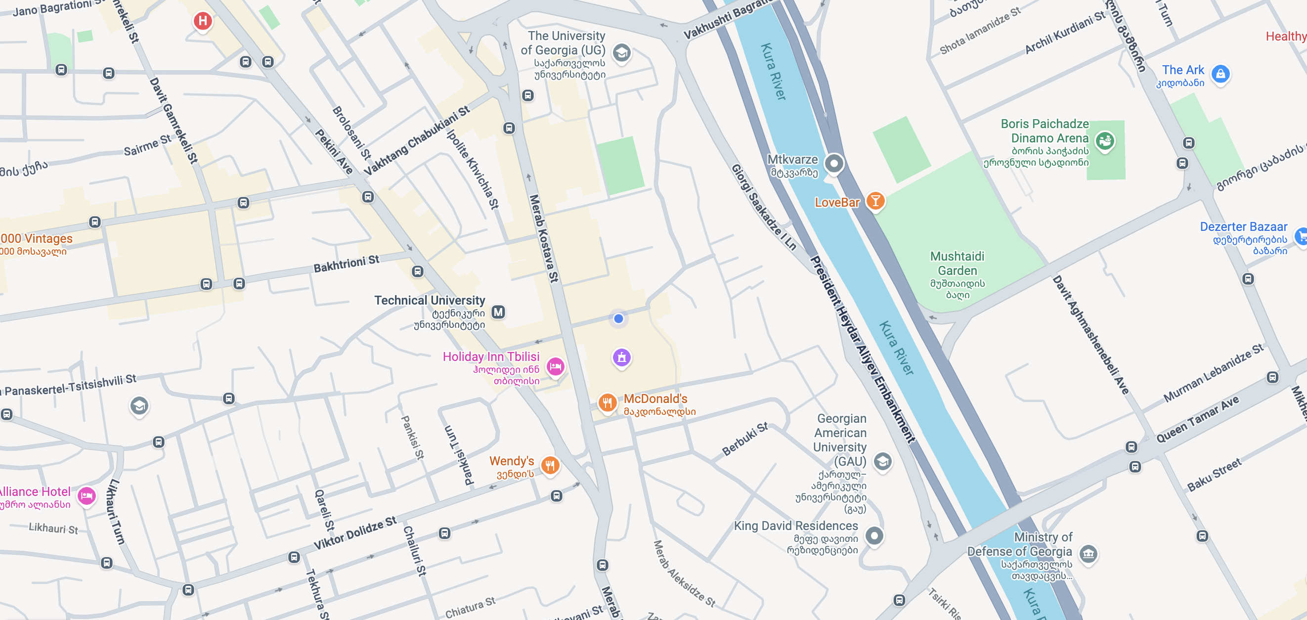 Map showing the Marniskari office on Apakidze Street, Tbilisi